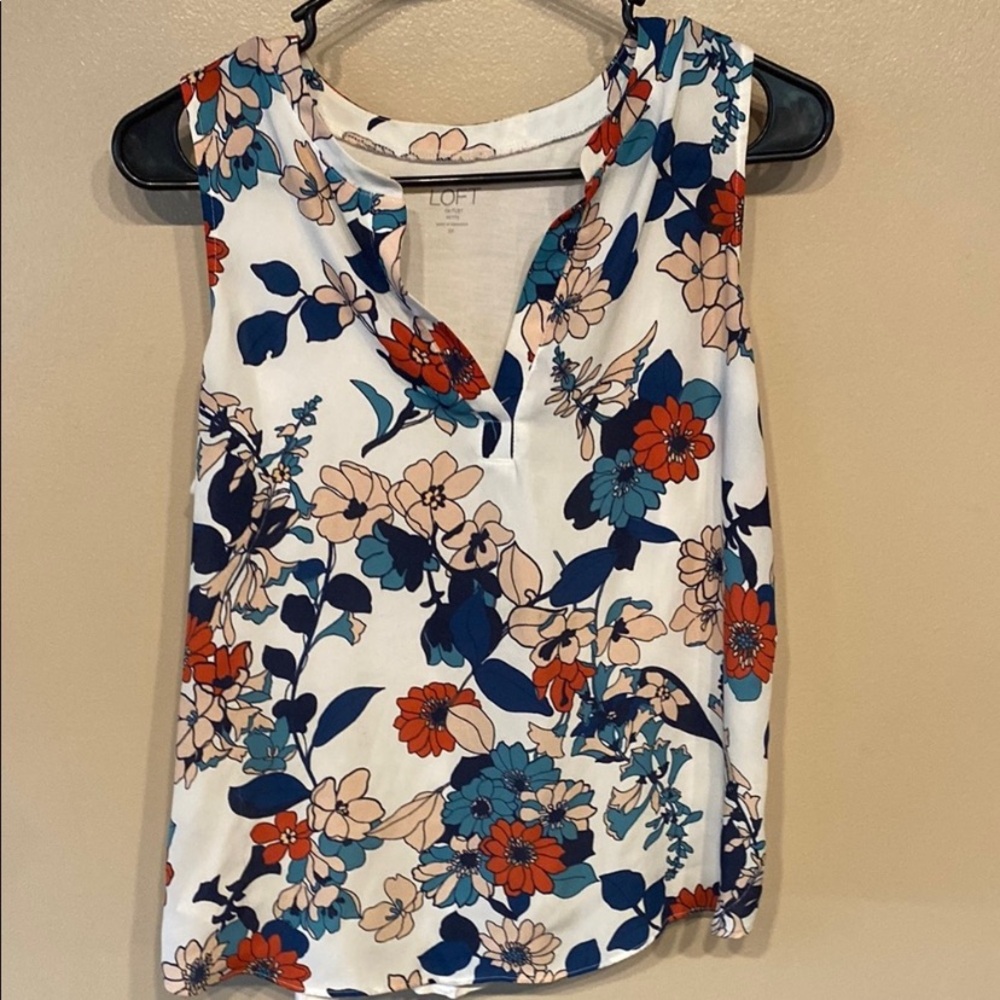 LOFT Blue and Red Sleeveless Blouse
